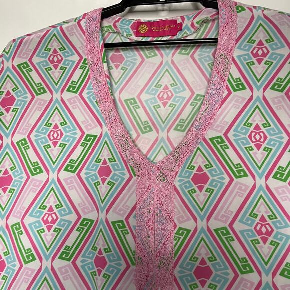 Macbeth Collection Y2K V-Neck Cover-Up Womens Top Sz M Pink Resort Boho Cabana - Picture 6 of 11